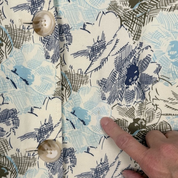 Old Navy Blue Floral Trench Coat Women’s Large – Vintage Y2K Spring Jacket - Picture 12 of 14